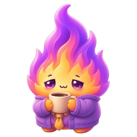Flammy holding a cup of coffee